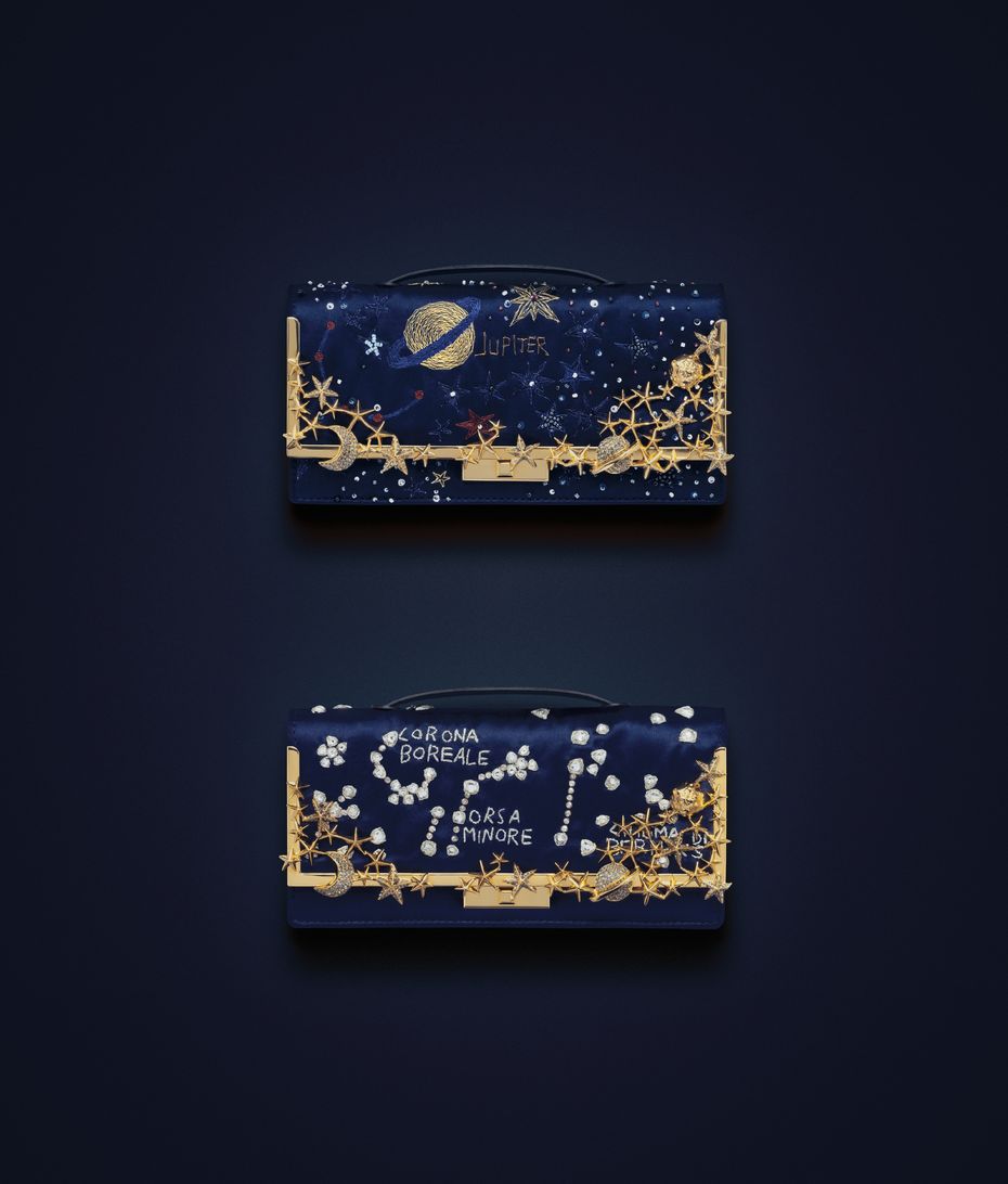 valentino cosmo planets navy clutch
