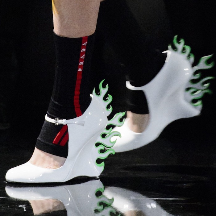 prada shoes with flames